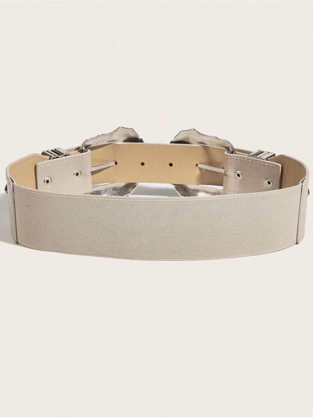 Beige Floral Double Buckle Western Belt - Picture 3 of 4